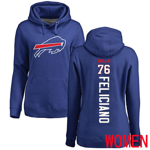 NFL Women Buffalo Bills 76 Jon Feliciano Royal Blue Backer Pullover Hoodie Sweatshirt